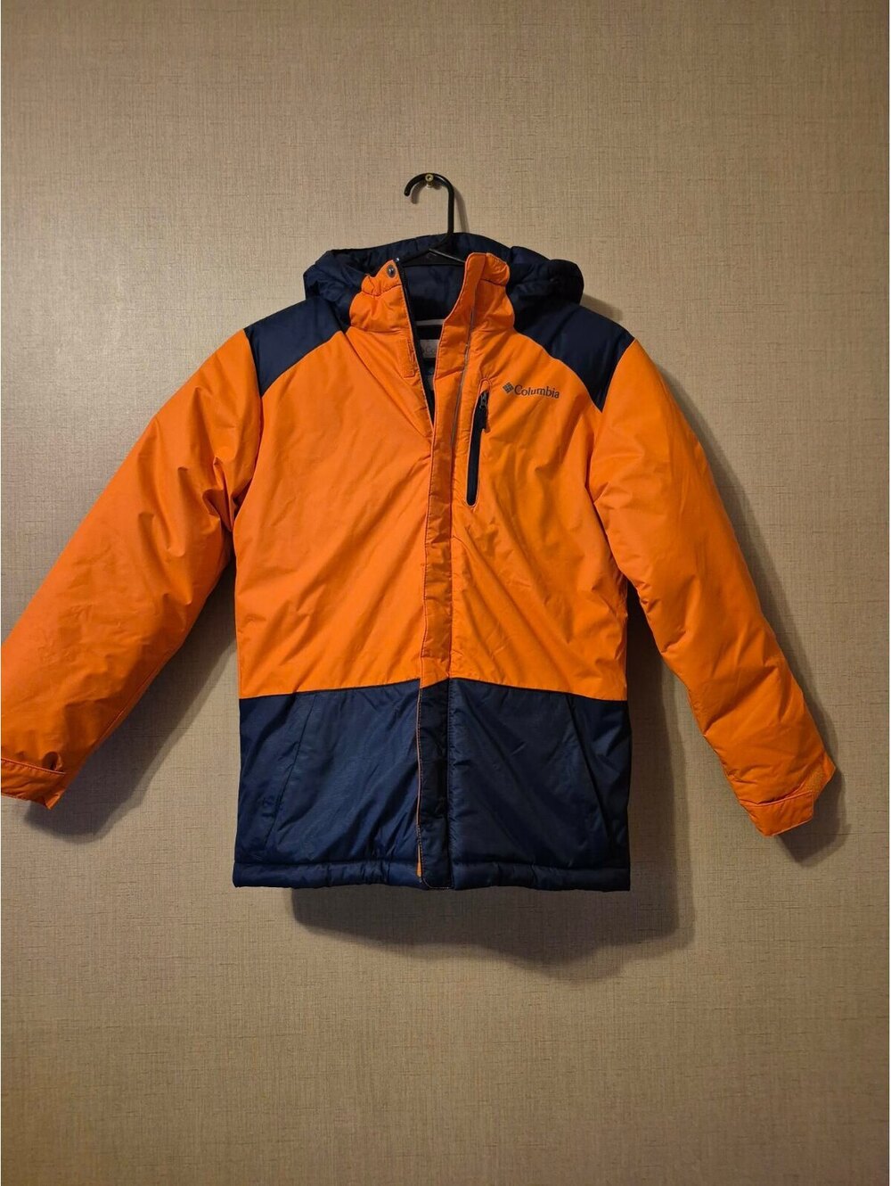 Columbia Lightning Lift Insulated Coat Medium (Boys 10-12) Orange Navy Hooded